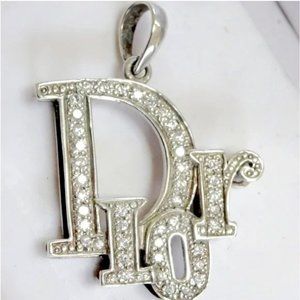 Vintage Christian DIOR Sterling Silver Crystal Pendant Necklace Charm